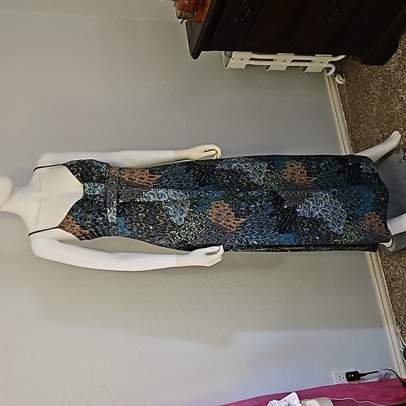 VTG HYPNOTIZED 1990s Peacock Spaghetti Strap High Waist Resort Slip Maxi Dress - Picture 2 of 9